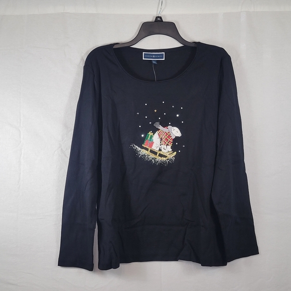 Karen Scott Graphic Christmas Polar Bear T-shirt Black Medium - Picture 3 of 5